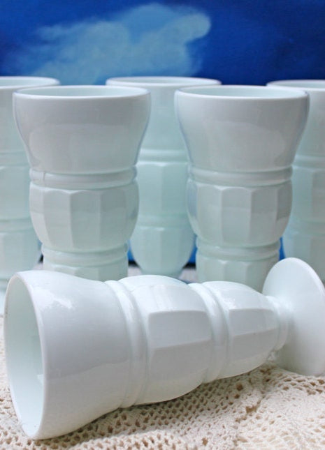 Milk Glass Dessert Dishes. Set of Six Tall Slim Milk Glass Footed Dishes. May Serve as Vases at Wedding Reception.