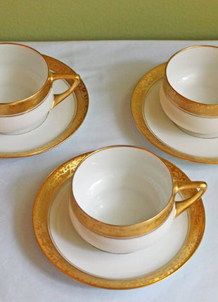 Tea Cup and Saucer - White and Gold Tea Set Antoinette Pattern