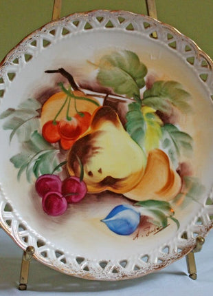 Vintage Decorative with Lacy Scalloped Rim & Hand Painted Fruit