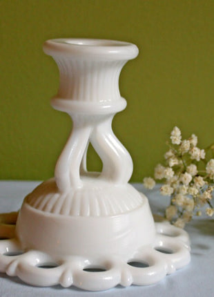 Westmoreland Milk Glass Candle Stick. Old Colony Pattern. Candles Stick with Lacy Scalloped Rim. Collectible Milk Glass Candlestick.