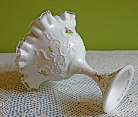 Fenton Silver Crest Footed Bowl with Spanish Lace Pattern & Painted Violets