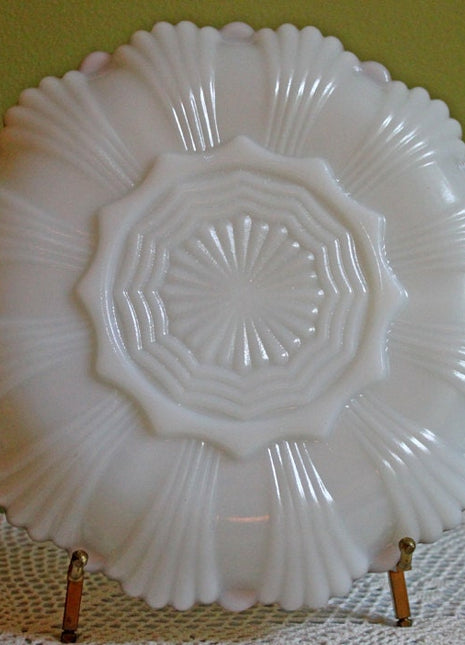 Vintage Milk Glass  Platter.  Milk Glass Divided Platter with 22 Karat Gold Scalloped Rim and Ornate Back.