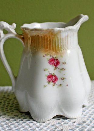 Antique Porcelain Creamer, Hand Painted Roses, Small Pitcher Made in Germany