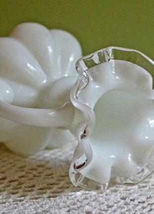 Fenton Milk Glass Melon Shape Pitcher Vase - Silvercrest Ruffled Rim