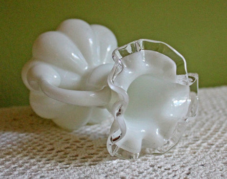 Fenton Milk Glass Vase Pitcher, White Glass, Vintage housewares, Antique kitchenware, Retro home decor, Vintage tableware, Antique glassware, Vintage homewares, Retro decorative items