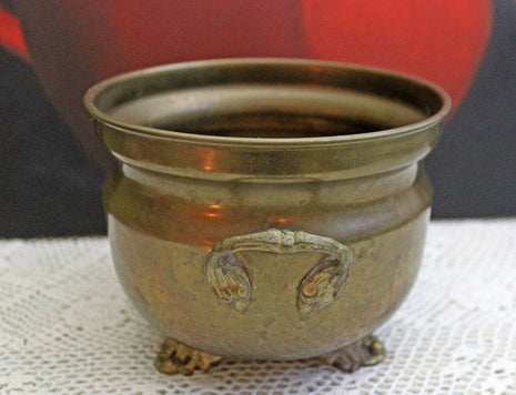 Brass Planter Bowl with Ornate Handles and Feet