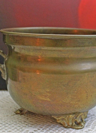 Brass Planter Bowl with Ornate Handles and Feet
