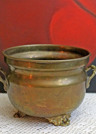 Brass Planter Bowl with Ornate Handles and Feet
