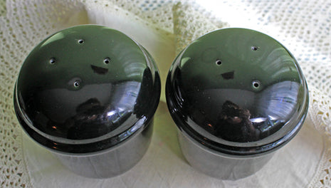 Black Porcelain Salt and Pepper Shakers - Amethyst Glass
