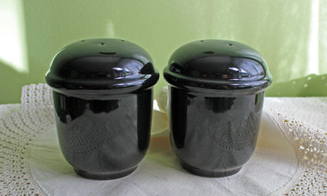 Black Porcelain Salt and Pepper Shakers - Amethyst Glass