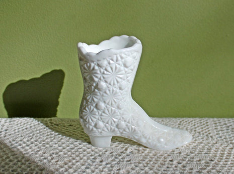 Fenton Boot Shape Toothpick Holder or Miniature Milk Glass Vase