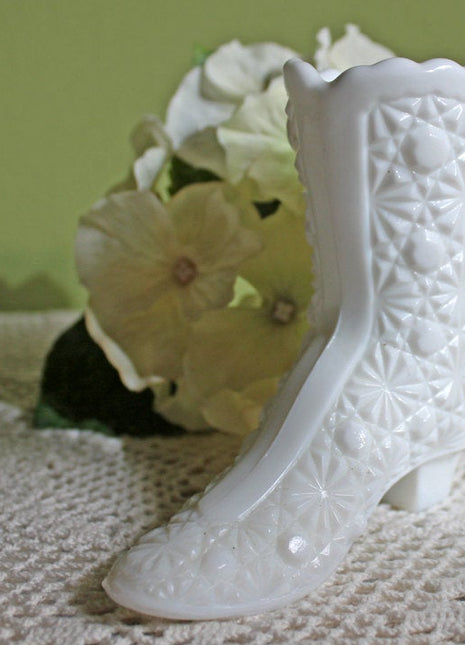 Fenton Boot Shape Toothpick Holder or Miniature Milk Glass Vase