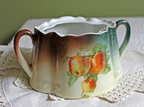 Antique Bavarian Porcelain Open Sugar Bowl - with Hand Painted Fruit