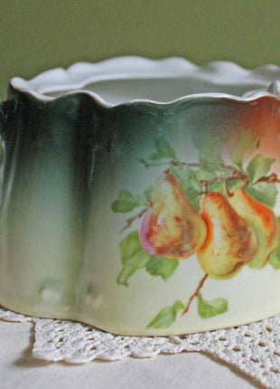 Antique Bavarian Porcelain Open Sugar Bowl - with Hand Painted Fruit