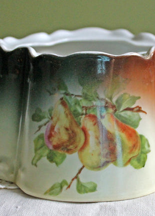 Antique Bavarian Porcelain Open Sugar Bowl - with Hand Painted Fruit