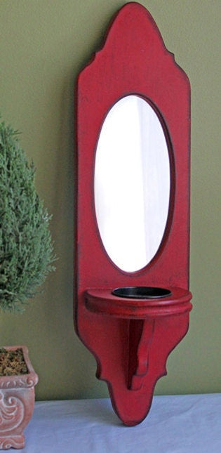 Mirror and Candle Holder.  Candle Holder with Mirror in Wooden Frame. Wall Hanging Mirror Ready to Hang.