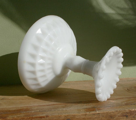 Milk Glass Compote Footed Bowl with Geometric Motif