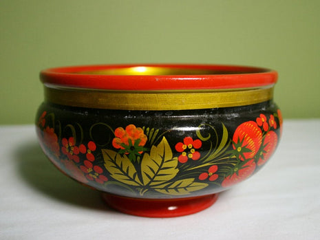 Wood Collectible Bowl Hand Painted in Russian Style