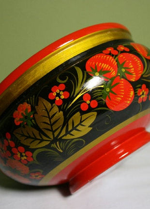 Wood Collectible Bowl Hand Painted in Russian Style