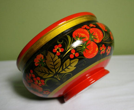 Wood Collectible Bowl Hand Painted in Russian Style