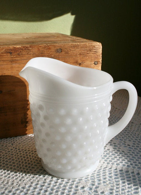 Milk Glass Small Water Hobnail Pitcher