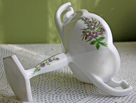 Westmoreland Milk Glass Footed Bowl with Handles. Milk Glass Compote with Hand Painted Floral Pattern.