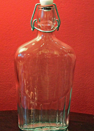 Vintage Bottle with Swing Top - Clear Glass with Ribbed Pattern