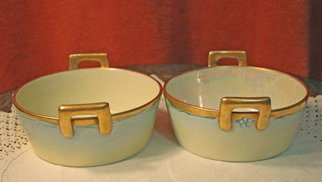 Hutschenreuther Bowl with Gold Handles & Rim, Hand Painted Foreget Me Nots