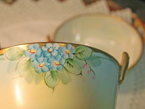 Hutschenreuther Bowl with Gold Handles & Rim, Hand Painted Foreget Me Nots