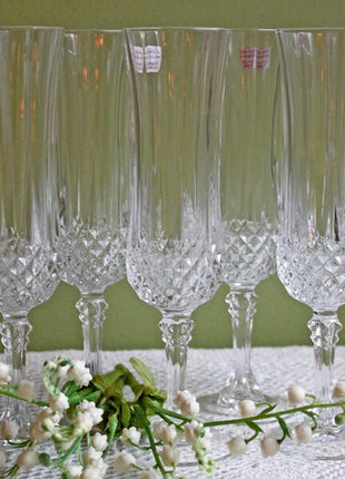 Crystal Champagne Flutes.  Champagne Glasses Made in France.  Set of Six Genuine Lead Crystal D'Arques, Paris.