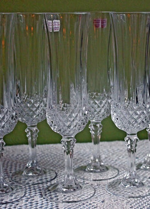 Crystal Champagne Flutes.  Champagne Glasses Made in France.  Set of Six Genuine Lead Crystal D'Arques, Paris.