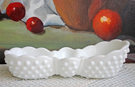 Fenton Milk Glass Spoon Rest with Hobnail Pattern