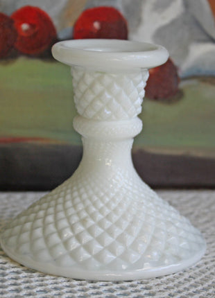 Milk Glass Candleholder with Diamond Pattern
