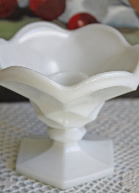 Candle Stick.  Milk Glass Candle Holder with Dripping Protection Collar Base.  Elegant Diamond Texture on Foot.
