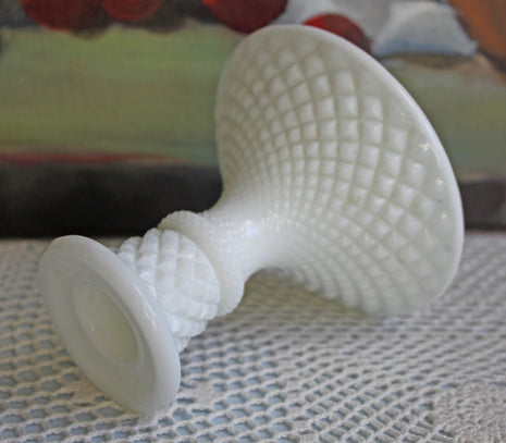Milk Glass Candleholder with Diamond Pattern