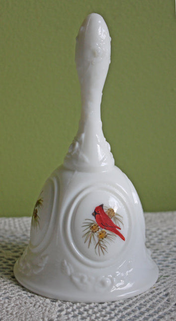Milk Glass Embossed and Hand Painted Bell Signed by Artist