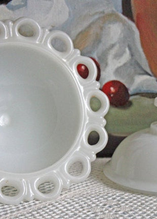 Milk Glass Footed Bowl with Lid and a Matching Open Bowl