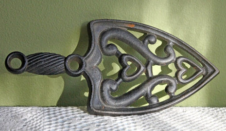 Antique Cast Iron Rustic Trivet with Hearts