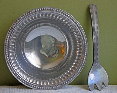 Metal Serving or Display Bowl with Salad Fork by Wilton Armetale.