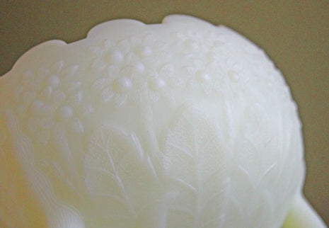 Fenton Pale Yellow Milk Glass Bowl - Reticulated Feet & Embossed Floral Decor