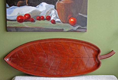 Solid Wood Tray in Shape of Leaf - Platter for Serving or Rustic Home Decor