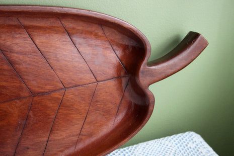 Solid Wood Tray in Shape of Leaf - Platter for Serving or Rustic Home Decor