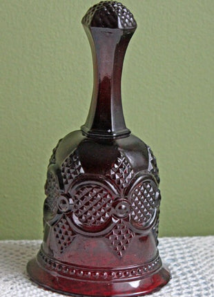Glass Bell by Avon. Cape Cod Collection Ruby Color Sandwich Glass  Bell. Collectible Cape Cod Bell.