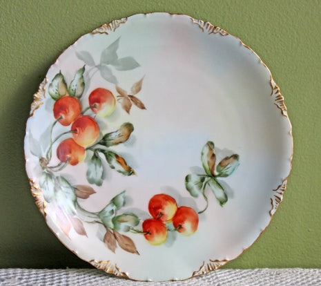 Decorative Plate. Plate with Hand Painted Cherries and 22 Karat Gold Rim Decor. Fine Bavarian Porcelain by R.C. Versailles.