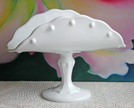 Footed Banana Bowl. Milk Glass with Hobnail and Tear Drop Design Footed Banana Bowl. Large Milk Glass Bowl for Serving Bananas.