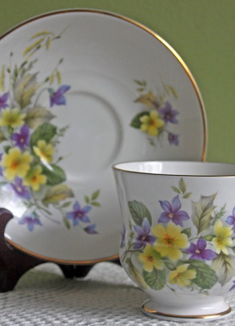 Tea Cup with Saucer by Royal Sutherland. Hand Painted Bone China.