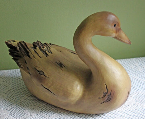 Wooden-Like Swan Sculpture. Carved Swan Figurine. Art for Home or Office Decor. Large Swan Statue.