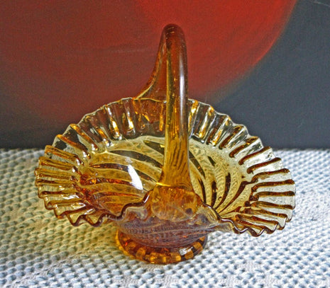 Depression Amber Glass Basket with Ruffled Rim