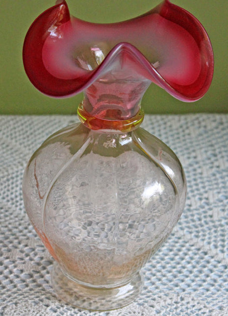 Pink Clear Glass Vase with Flower Top for Home Decor