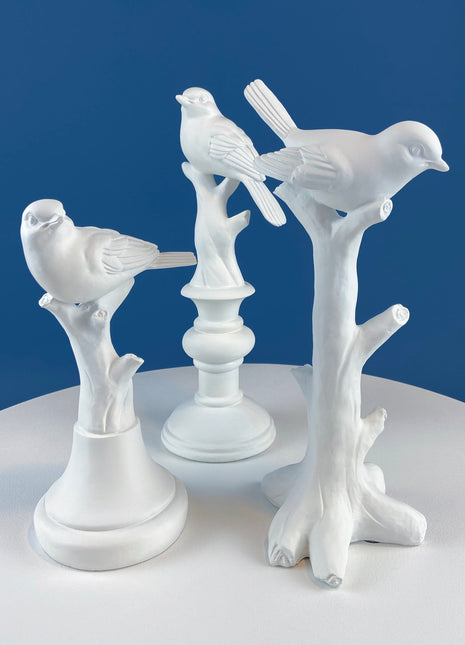 White Bird Figurines. Set of Three Resin Bird Sculptures. Table Centerpieces. Sunroom or Spring Decor. Kids' Room. Gift Idea.